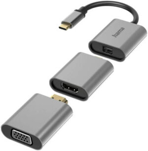 Hama 200306 Connect2Go Adapter, USB-C, Mini-DisplayPort, HDMI, VGA, 6 Combinations, Up to 4K Resolution, Gold-Plated Plug, Aluminum Housing, 0.15m Cable Length, Anthracite | 4047443437075