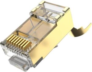 Vention Cat.8 FTP Modular Plug, Dovetail Clip Design, 3 Pronged Gold-Plated 50U Chip, Wire Bracket, 10 Packs, Gold-Plated Copper Shell, Golden/Transparent | IDHR0-10