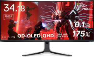 Alienware Curved AW3423DW QD-OLED Gaming Monitor, 34.18" Quantum Dot OLED WQHD Display, 175Hz Refresh Rate, 0.1ms (GtG) Response Time, 1800R Curvature, G-Sync Compatible, White | AW3423DW