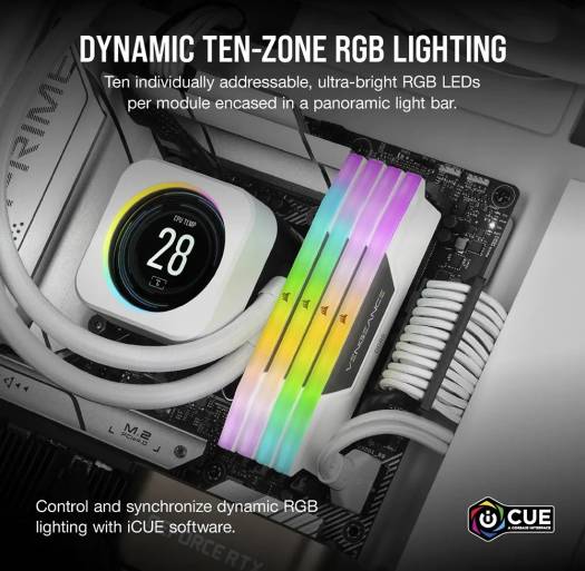 CORSAIR Vengeance RGB 64GB (2x32GB) Desktop Memory, 288Pin DDR5 DRAM, 5200 Tested Speed, 40-40-40-77 Tested Latency, 1.25V, Overclock PMIC, Suite For Intel 600/700 Series, White | CMH64GX5M2B5200C40W - Image 7
