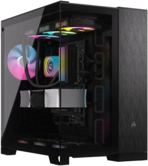 Corsair 6500X Mid-Tower Dual Chamber PC Case, Panoramic Tempered Glass, Support Up to 10x 120mm Fans, Up to 360mm Radiator, Reverse Connection MB Compatible, Black/obsidian Aluminum | CC-9011283-WW
