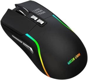 Green Lion Rechargeable Gaming Mouse, Adjustable DPI 1200-2400-3200, ABS Material, 10Meter Operating Range, 7 Control Buttons, Bluetooth Connection (Black)