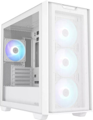 ASUS A21 Plus M-ATX Computer Case, 4x 120mm ARGB Pre-Installed Fan, Up to 360mm Radiator, & 7x Fan Support, BTF Support, Headphone, Microphone & 2x USB 3.2 Gen1 Interface, White | 90DC00H3-B19010