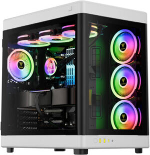 GAMDIAS NESO P1 EATX Full Tower Gaming PC Case, Front&Side Panoramic Temp Glass Panels, Optimum Airflow, Up to 360mm Radiator & 13 Fans, USB 3.0/TypeC/HD Audio/LED Control, Black-White | GD-NESO-P1-BW