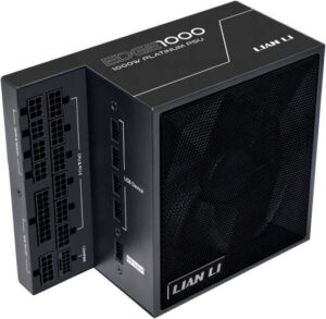 Lian-Li Edge L-Shape Fully Modular Power Supply, 1000W Power, 80 Plus Platinum Certification, 120mm FDB Fan, ATX 3.0 & 3.1 Compliant, PCIe 5.1 Support, Active PFC, Black | G9P.EG1000.BE00.UK