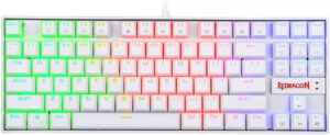 Redragon Kumara K552W-RGB-1 Mechanical Gaming Keyboard, 87 Standard Keys, Blue Switches, Anti Ghosting, Compact TKL Tenkeyless Ergonomic Designed, ENG-ARAB Layout, White | K552W-RGB-1