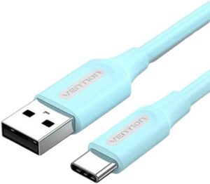 Vention USB 2.0 A Male to C Male 3A Cable,  Fast Charge For Devices, Excellent Anti Interference Ability, 480Mbps Transmission Speed, 2 Meter Light Blue | COKSH