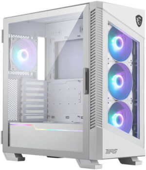 MSI MPG VELOX 100R Mid-Tower ATX Gaming PC Case, Tempered Glass Front Panel, 4x 120mm ARGB Fans, Support Up to 360mm Radiator, Vertical GPU Mount, Optimized Airflow, Type-C, White | 306-7G18W22-809