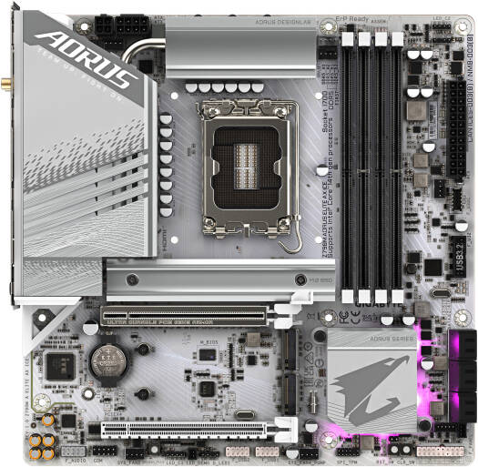 GIGABYTE Z790M Aorus Elite AX Ice Micro ATX LGA 1700 Motherboard, Intel Z790 Chipset, 4x DDR5 DIMM Slots, Up to 256GB Max Memory, 1x PCIe 5.0 x16, 3x Gen 4 M.2 Slots, White | Z790M-A-ELITE-AX-ICE - Image 2