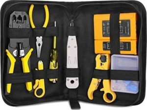 Bikuul RJ45 Crimping Tool Kit for RJ11/RJ12/CAT5/CAT6/Cat5e, Professional Computer Maintenance Lan Cable Tester Network Repair Tool Set Wire Crimper Wire Connector Stripper Cutter