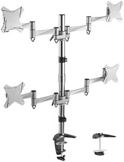 Newstar 91-LDT02C048 Quad Aluminum Monitor Desk Mount, Fits 13" to 27" Monitors, 8kg Max Weight, Tilt & 90° Swivel, 360° Rotary VESA Plate, Cable Management, Silver | 91-LDT02C048 - Image 2
