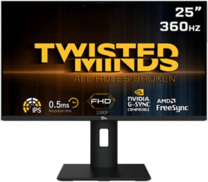 Twisted Minds TM25BFI 25'' FHD IPS Panel Gaming Monitor, 360Hz Refresh Rate, 0.5ms Response Time, 16 9 Aspect Ratio, LED Backlighting, 100% sRGB, Frameless, HDMI 2.0, Black | TM25BFI