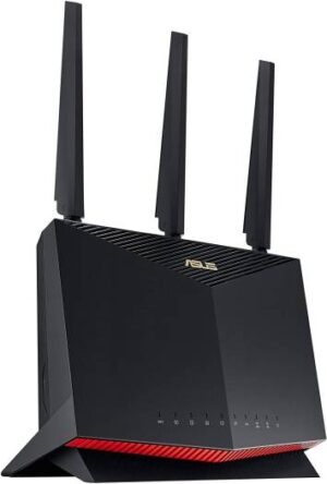 Asus RT-AX86U AX5700 WiFi 6 Gaming Router, 1.8 GHz Quad-Core, 1GB RAM, 2500 sq ft, NVIDIA GeForce, 2.5G Port, Gaming Port - Black (90IG05F1-MU2G10)