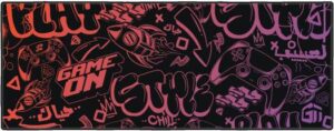 GamerTek Graffiti Desk Mat Mouse Pad, 80 x 30cm Dimension, 100% Polyester Fabric, Anti-Slip Rubber Base, Soft Micro-Weave Cloth Surface, Black | 616985066902