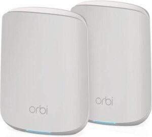 NETGEAR RBK352 Orbi Mesh WiFi System, WiFi 6 Mesh Router with 1 Satellite Extender, Up to 1.8 Gbps, WiFi Mesh Whole Home Dual Band Coverage up to 2,500 sqft & 30+ Devices, 3 Pcs, White | RBK352-100EUS