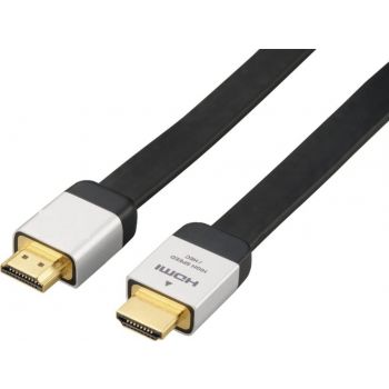 High Speed Male To Male Flat HDMI Cable, Gold Plated Plugs, 10.2 Gbps Data Rate, Metal Handles, 2 Meter Length, Black | DLC-HE20HF
