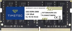 Timetec 32GB (1x32GB) DDR4 PC4-21300 Laptop Memory, 2666MHz Memory Speed, CL 19-19-19-43 Latency, 2Rx8 Dual Rank, 1.2 Voltage, 260 Pin, Non-ECC Unbuffered, Black | B07YXH7JNY