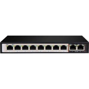 D-Link DGS-F1010P 8GE PoE+ 2GE Uplink Switch, 250m Distance,10 Port 10/100/1000 Mbps, 6kV Light Protection, 120 Watts PoE Budget, Flow Control, Black | DGS-F1010P-E