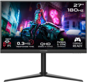 GAMEON Midnight Pro Series Gaming Monitor, 27" Fast IPS Display, QHD Resolution, 180Hz Refresh Rate, 0.3ms Response Time, AMD FreeySync & NVIDIA G-Sync Technology, Black | GOM27QHD180IPS