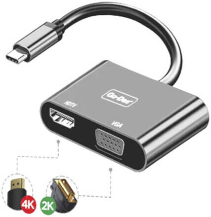 Go-Des 2in1 Type-C To HDTV+VGA Converter, Supports 4K UHD via HDMI and Full HD, Superior Display Quality, Black | GD-8280 - Image 3