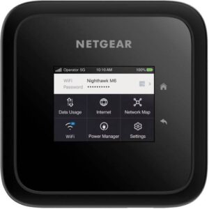 Netgear Nighthawk M6 5G WiFi 6 Mobile Hotspot Router, 2.4" Color LCD Touch Display, Speed Up to 2.5Gbps, Dual Frequency, 5GHz (2900Mbps) & 2.4GHz (700Mbps), 5040mAh Battery, Black | MR6150-100EUS