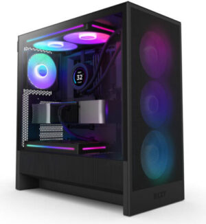 NZXT H5 Flow RGB 2024 Edition Compact ATX Mid-Tower Airflow Case, 1x F360 RGB Core & 1x F120Q Pre-Installed Fan, SGCC Steel, Dark Tinted Tempered Glass Materials, Black | CC-H52FB-R1