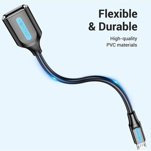 Vention USB 2.0 Micro-B Male to A Female OTG Cable, 480Mbps Transfer Rate, Stable Transmission, Easy Sharing, 0.15 Meter Black PVC Type | CCUBB - Image 2