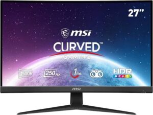 MSI G27C4X 27" FHD 1500R Curved Gaming Monitor, 250Hz Refresh Rate, 1ms Response Time, 16:9 VA Panel, AMD FreeSync, 1.07 Billion Colors, HDR Ready, 2x HDMI | 1x DisplayPort, Black | 9S6-3CA91T-200