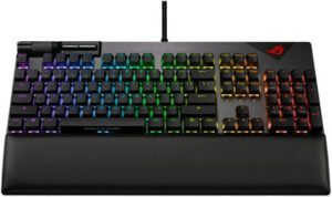 ASUS ROG Strix XA08 Flare II Gaming Mech Keyboard, 100% AG & N-key Rollover, ROG NX Red Mech Switches, ABS Keycaps, Media Controls, ENG-ARA Layout, Wrist Rest, Black | 90MP02D6-BKCA00