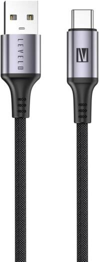 Levelo Otto USB A to C 18W Leather Cable,Fast Charging,1.2M Cable,Heat Resistant,Tangle-Free,Saffiano Leather,480Mbps Transfer Speed,Charge & Sync - Black