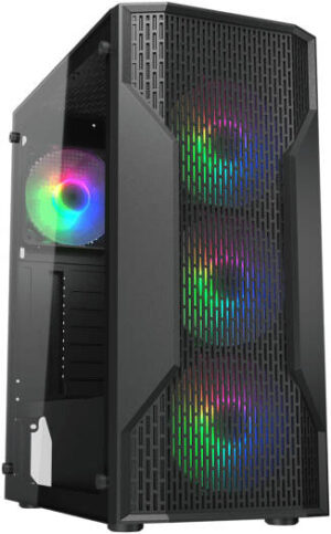 Cougar MX110 RGB Mid Tower Computer Case, 4x 120mm Pre-Installed Fans, Up to 240mm Radiator & 6x Fans Support, 1200 RPM Fan Speed, Black | 382BD20.0001