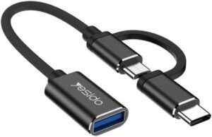 Yesido GS02 Type-C & Micro To USB OTG Adapter, Data Transmission And Charging Converters, Aluminum Alloy + Cotton Braided Cable, 10cm Cable Length, Black | GS02