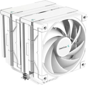DeepCool AK620 High Performance Dual Tower CPU Cooler, 500-1850 RPM Fan Speed, 68.99 CFM Airflow, 4 Pin PWM Connector, Fluid Dymanic Bearing, 12 VDC Voltage, White | R-AK620-WHNNMT-G-1