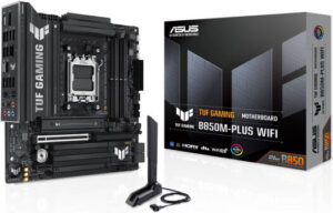 ASUS TUF Gaming B850M-Plus Wi-Fi AM5 Micro-ATX Motherboard, AMD B850 Chipset, 4x DIMM DDR5 Slots, Up to 192GB Max Memory, 1 x PCIe 5.0 x16 SafeSlot, 3 x M.2 Slots, Wi-Fi & BT | 90MB1IY0-M0EAY0