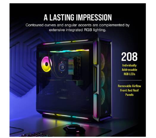 Corsair iCUE 5000T RGB Mid Tower ATX PC Case, Tempered Glass, 360mm Radiator & 10x Fan Support, 3x 120mm Fan Included, 7 + 2 Vertical Expansion Slots, Black | CC-9011230-WW - Image 3