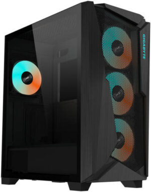 Gigabyte C301 Glass V2 Mid Tower Case, 4x Pre-Installed ARGB Fans, Up to 360mm Radiator Support, RGB Lighting, Dust Filter, Full-Size Tempered Glass Side Panel, Black | C301G-V2-ATX
