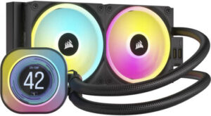 Corsair iCUE LINK H100i LCD Liquid CPU Cooler, 240mm Radiator, 2.1" IPS LCD Screen, 120mm QX120 RGB Fans, 2400 RPM Speed, 63.1 CFM Airflow, Copper Cold Plate, Black | CW-9061007-WW