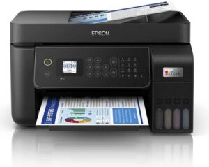Epson EcoTank L5290 A4 Wi-Fi AIO Ink Tank Printer with ADF, Print, Scan, Copy, Fax, 5760 x 1440 dpi, 33ppm Printing Speed, LCD Screen, 100-Page Fax Storage Memory, Smart Panel, Black | C11CJ65409