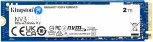 Kingston NV3 PCIe 4.0 NVMe Internal SSD, 2TB Capacity, M.2 2280 Form Factor, 6000 MB/s Sequential Read & 5000 MB/s Sequential Write Speed, 3D NAND Technology, 640 TBW Endurance | SNV3S/2000G