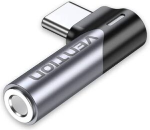 Vention USB-C to 3.5mm Audio Adapter, 90°Right Angle, In-line Contral Supported, USB 3.1 USB C to 3.5mm Audio AUX, Grey | BGWH0