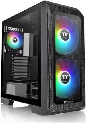 Thermaltake View 300 MX TG ARGB E-ATX Mid Tower PC Case, Interchangeable Tempered Glass & Mesh Front Panel, Dual 360mm Radiator Support, 2x200mm Front & 1x120mm Rear ARGB Fan, Black | CA-1P6-00M1WN-00