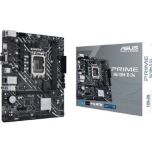 Asus Prime H610M-D D4 Mic ATX Motherboard, LGA 1700 Socket, DDR4 Support, PCIe 4.0, M.2 Slot, 1Gb Ethernet, HDMI, D-Sub, USB 3.2 Gen, SATA 6 Gbps, COM Port, LPT / RGB Header | 90MB1A00-M0EAY0