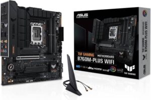 ASUS TUF Gaming B760M-PLUS WIFI LGA1700 mATX Motherboard, 4x DDR5 DIMM /192GB Max Memory, Wi-Fi 6 / BT 5.2 / 2.5Gb ETH, PCIe 5.0, 2 x M.2, USB 3.2 Type-C / Thunderbolt, HDMI / DP | 90MB1ET0-M0EAY0