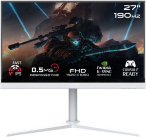 GAMEON Arctic Pro Gaming Monitor, 27" Fast IPS Display, FHD Resolution, Up to 190Hz Refresh Rate, 0.5ms Response Time, NVIDIA G-Sync & AMD FreeSync Technology, White | GOA27FHD190IPS