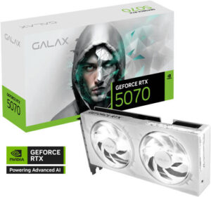 GALAX GeForce RTX 5070 1-Click OC Graphics, 12GB GDDR7 192-Bit Memory, 2527 MHz Boost Clock, 28 Gbps Memory Speed, 6144 CUDA Cores, PCI-Express 5.0, White | 57NON7MDBSWH