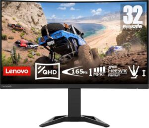 Lenovo G32qc-30 Curved Gaming Monitor, 32" VA Display, 2K QHD Resolution, Up to 170Hz Refresh Rate, 0.5ms (MPRT) Response Time, AMD FreeSync Premium Technology, Black | 66F2GAC1UK