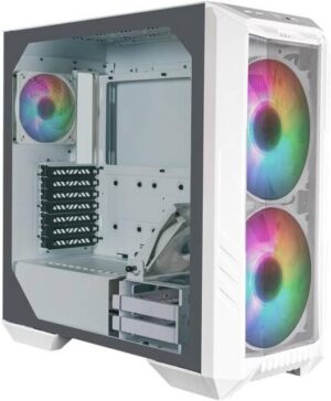 Cooler Master HAF 500 Mid Tower Case, 2x 120mm & 2x 200mm Pre-Installed Fan, Up to 360mm Radiator & 8x Fan Support, Tempered Glass Side Panel, Mesh Front Panel, White | H500-WGNN-S00