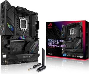 ASUS ROG STRIX B760-F GAMING WIFI LGA1700 ATX Motherboard, Intel B760, 4x DIMM DDR5 | Up to 192GB Capacity, Wi-Fi 6E, 2.5Gb ETH, BT3.2, PCIe 5.0x16, HDMI | DP, SB 3. / 2.0 | 90MB1CT0-M1EAY0
