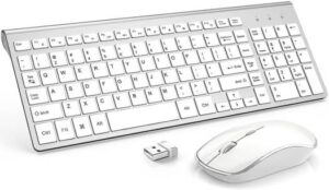 Joyaccess Wireless Keyboard and Mouse, Up to 2400 DPI Resolution, 5 Level Adjustment, Full Size keyboard, English Layout, 2.4GHz Wireless Technology, White/Silver | B01JUL0PFO