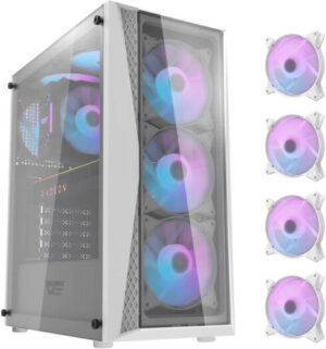 Darkflash DK352 Plus ATX PC Case, 4x Pre-Installed Fans, 0.5mm SPCC Material, 4mm Tempered Glass Panel, Up to 360mm Radiator & 6x Fans, Power / Reset / 2x USB3.0 / Audio Ports, White | DK352 Plus